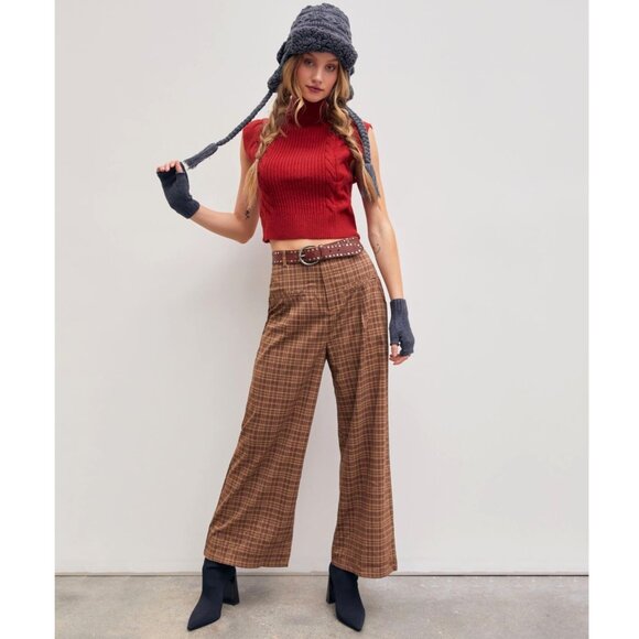 Cider Tartan/Plaid Wide Leg Trousers - Shades of Brown - L  (28" Waist) - NWT - Picture 1 of 9